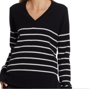 New with Tags Saks Fifth Avenue Cashmere VNeck Black White Stripe Sweater XL